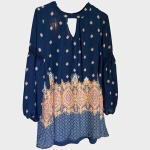 Hint of Mint Large Paisley Tunic Top Dress Boho Blue Beige Pink